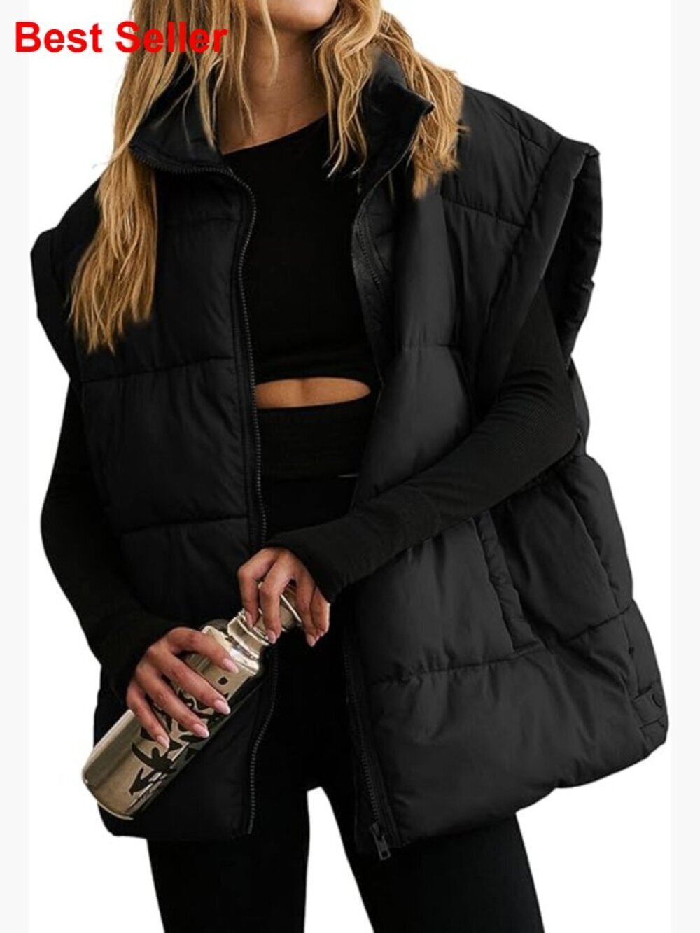 Polyester Puffer Vest with Stand Collar and Pockets